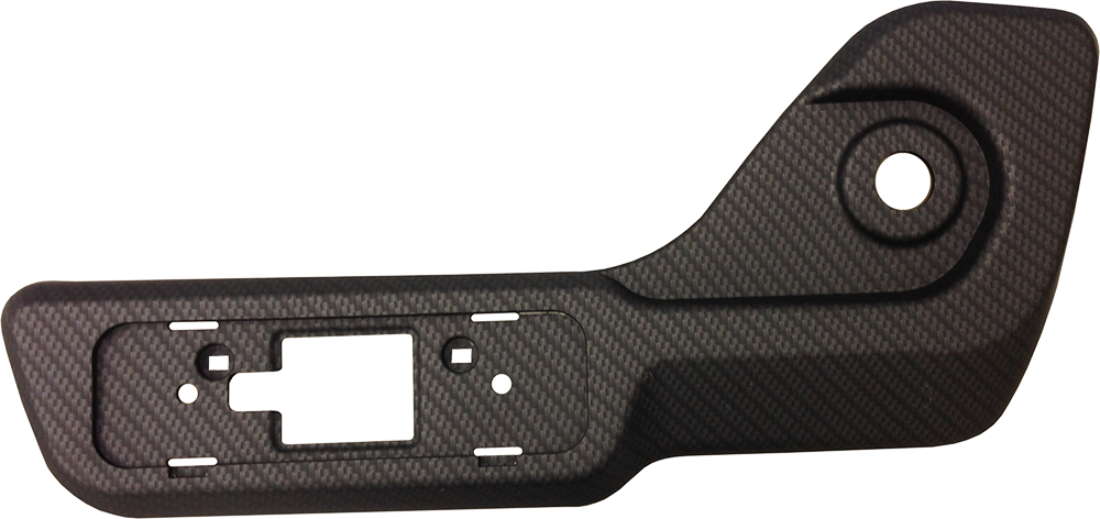 Carbon fiber plastic side panel for a suspension seat in a heavy duty Class 8 truck